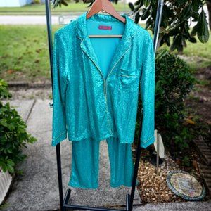 Minaa Monroe Aqua Sequin 2 Piece Pant Outfit S